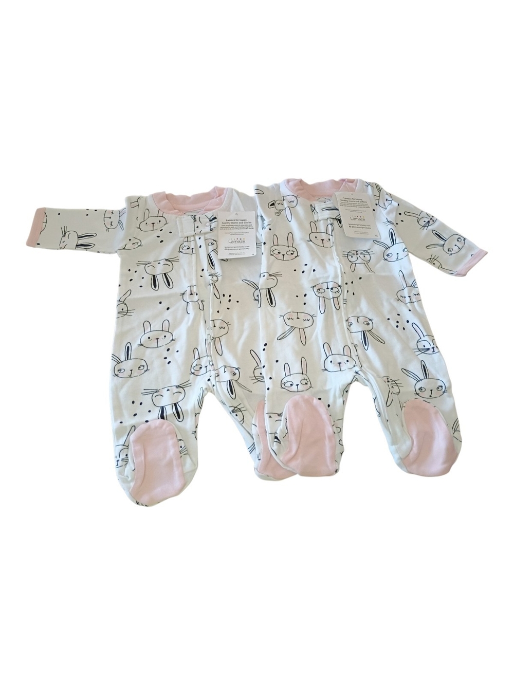 Lamaze White Bunny Print Footed One-Piece with Pink Accents - Pack of 2